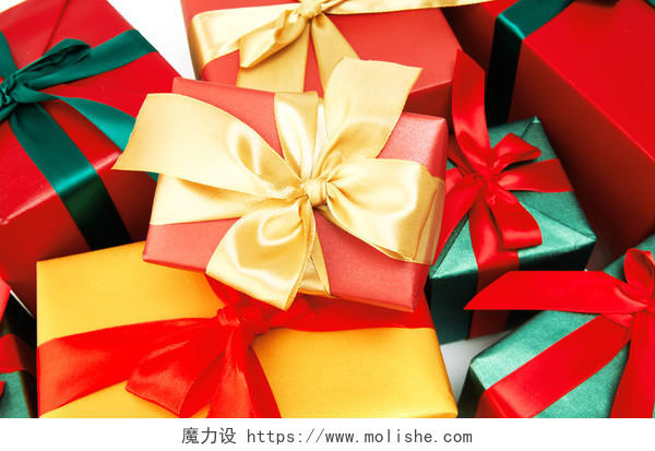 平铺礼盒一堆礼盒彩色礼物盒礼品盒圣诞节圣诞元素